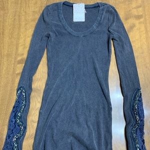 Free People XS Long Sleeved Waffle Blue Shirt